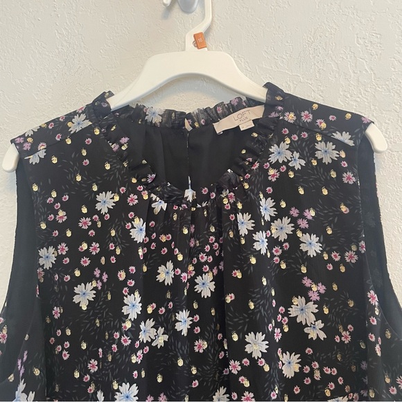 Loft Plus Size 18 Floral Sleeveless Peplum Mock Neck Ruffle Blouse Boho Preppy - Picture 5 of 7